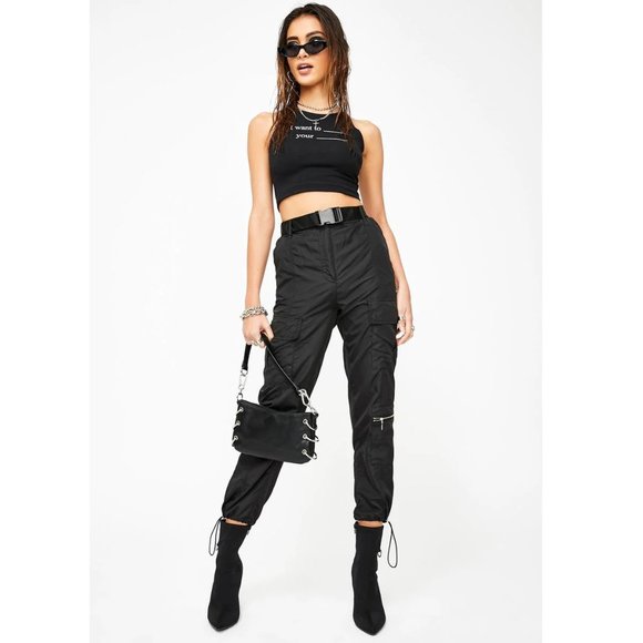 Dolls Kill Pants - Nylon Toggle Cord Belted Cargo Pants